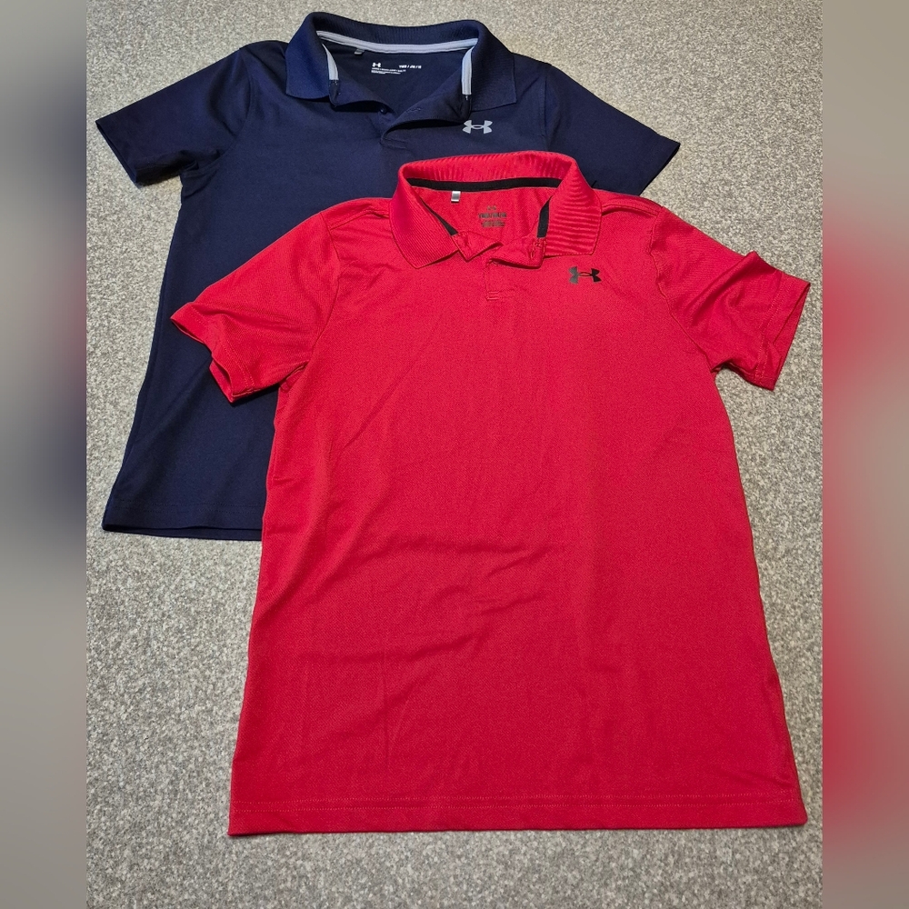 Lot Of 2 Boys Under Armour Polo Shirts Size Medium